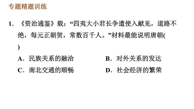 人教版七年级下册历史 期末复习提升 专题训练 专题三　唐、宋、元、清的民族关系 习题课件05