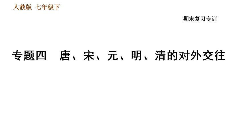 人教版七年级下册历史 期末复习提升 专题训练 专题四　唐、宋、元、明、清的对外交往 习题课件第1页