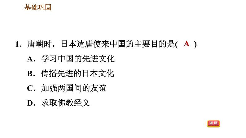 人教版七年级下册历史 第1单元 第4课　唐朝的中外文化交流 习题课件第3页