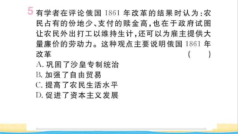 九年级历史下册第一单元殖民地人民的反抗与资本主义制度的扩展第2课俄国的改革作业课件新人教版06