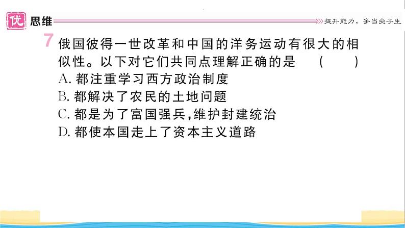 九年级历史下册第一单元殖民地人民的反抗与资本主义制度的扩展第2课俄国的改革作业课件新人教版08