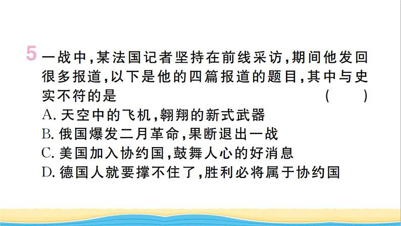 九年级历史下册第三单元第一次世界大战和战后初期的世界第8课第一次世界大战作业课件新人教版第6页