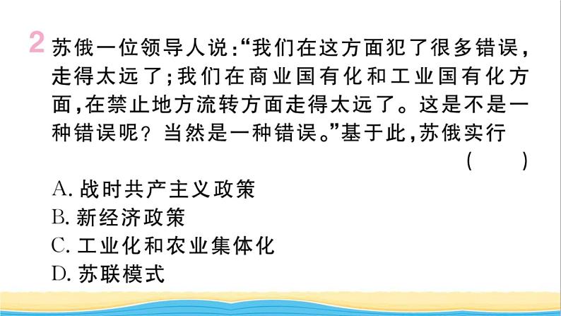 九年级历史下册期末专题复习专题二国际共产主义运动和社会主义运动作业课件新人教版第3页