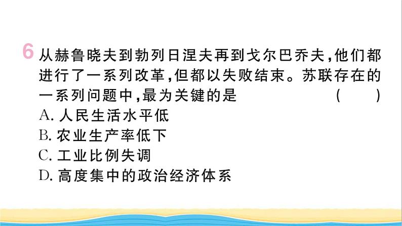 九年级历史下册期末专题复习专题二国际共产主义运动和社会主义运动作业课件新人教版第7页