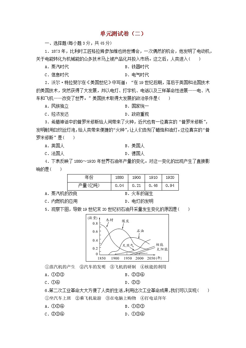 九年级历史下册单元测试卷二含解析新人教版01