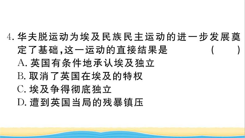 九年级历史下册第三单元第一次世界大战和战后初期的世界第12课亚非拉民族民主运动的高涨作业课件新人教版第5页