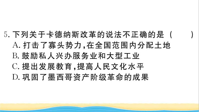 九年级历史下册第三单元第一次世界大战和战后初期的世界第12课亚非拉民族民主运动的高涨作业课件新人教版第6页