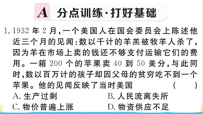 九年级历史下册第四单元经济大危机和第二次世界大战第13课罗斯福新政作业课件新人教版第7页