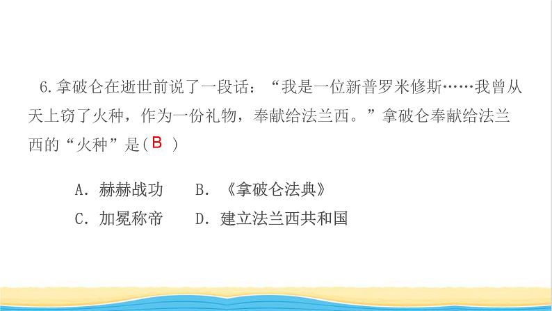 九年级历史上册第六单元资本主义制度的初步确立第19课法国大革命和拿破仑帝国作业课件新人教版08