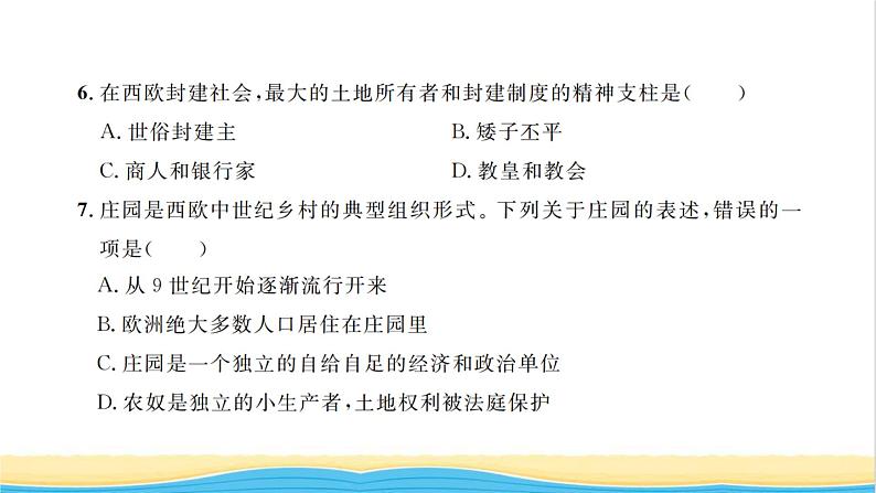 九年级历史上册第三单元封建时代的欧洲单元检测卷习题课件新人教版06