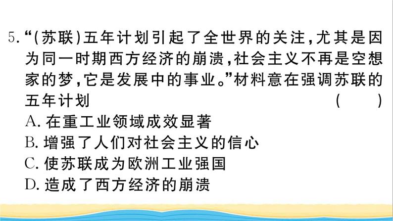 九年级历史下册专题二国际共产主义运动和社会主义运动作业课件新人教版06