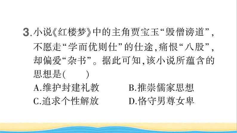 七年级历史下册第三单元明清时期：统一多民族国家的巩固与发展第21课清朝前期的文学艺术作业课件新人教版1第4页