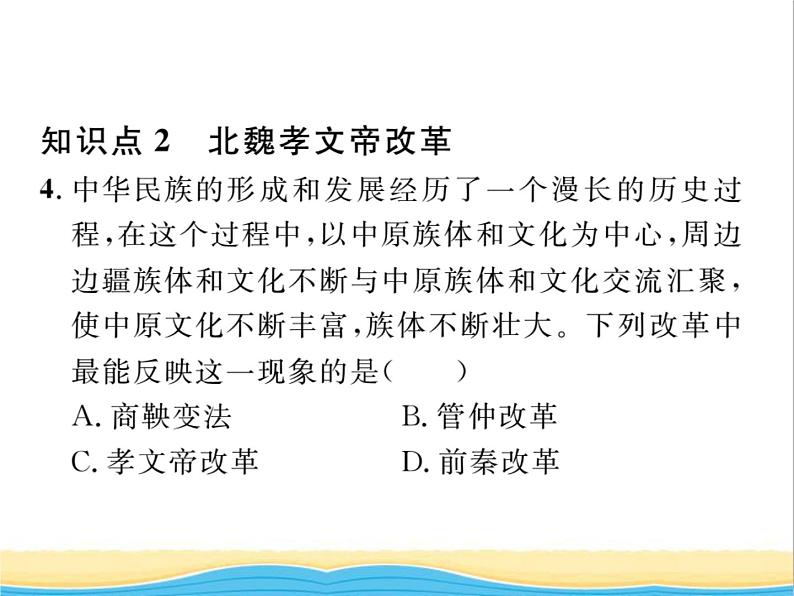 七年级历史上册第四单元三国两晋南北朝时期：政权分立与民族交融第19课北魏政治和北方民族大交融习题课件新人教版第8页