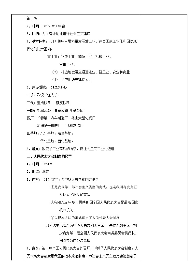 第4课 新中国工业化的起步和人民代表大会制度的确立-【金牌教案】八下历史备课教案（部编版）02