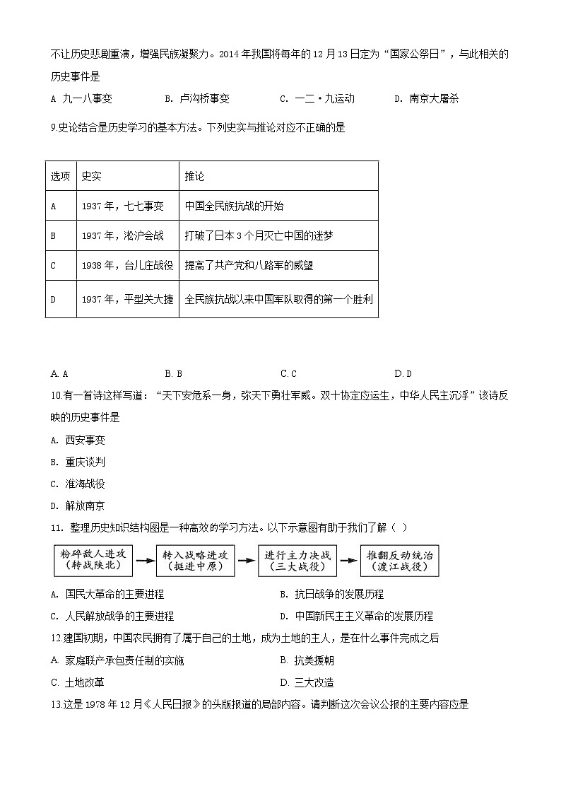 精品解析：2020年江苏省盐城市亭湖区中考一模历史试题（解析版+原卷版）02