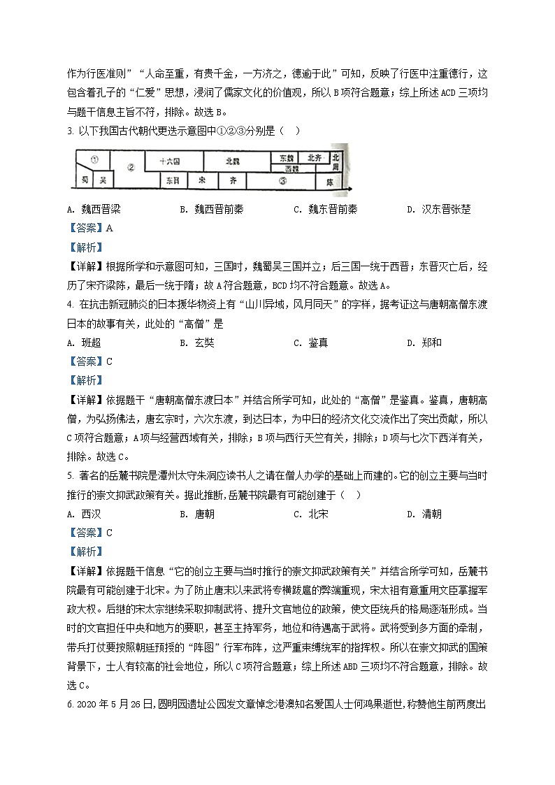 精品解析：2020年湖南省邵阳市邵阳县中考一模历史试题（解析版+原卷版）02