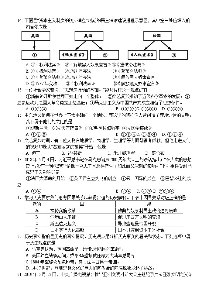 湖南省怀化市会同县2021-2022学年九年级上学期期末质量监测历史试题（word版 含答案）03