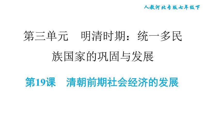 人教版七年级下册历史 第3单元 第19课　清朝前期社会经济的发展 习题课件第1页