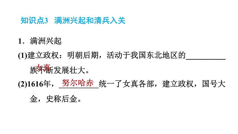 人教版七年级下册历史 第3单元 第17课　明朝的灭亡 习题课件06