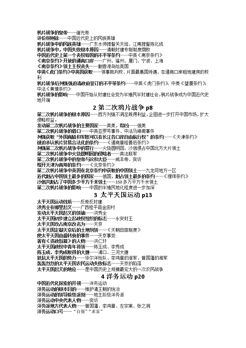 2021--2022学年部编版八年级历史上册重要知识背诵清单（学生版）02