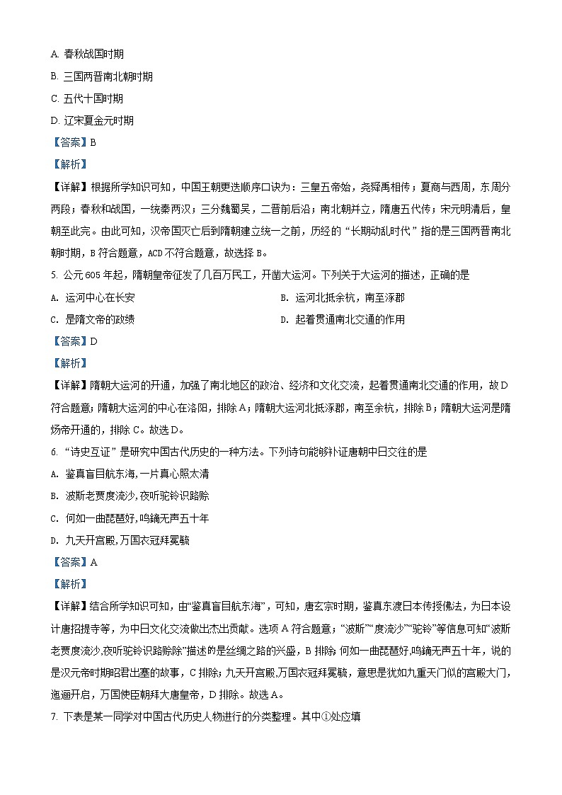 精品解析：2021年山东省滨州市滨城区中考二模历史试题(解析版+原卷版)03