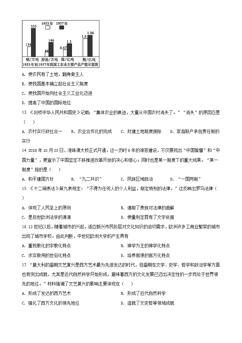 精品解析：2021年河南省南阳市方城县中考二模历史试题（原卷版）第3页