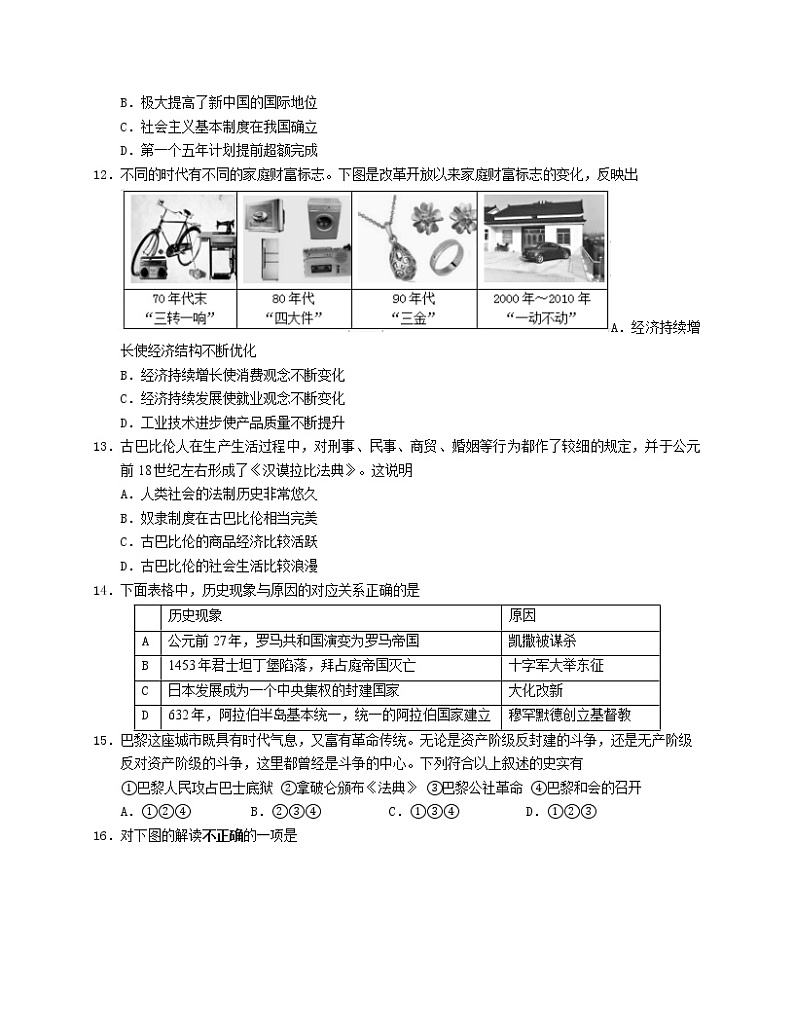山东省菏泽市定陶区2020-2021学年九年级下学期期中考试（一模）历史试题第3页