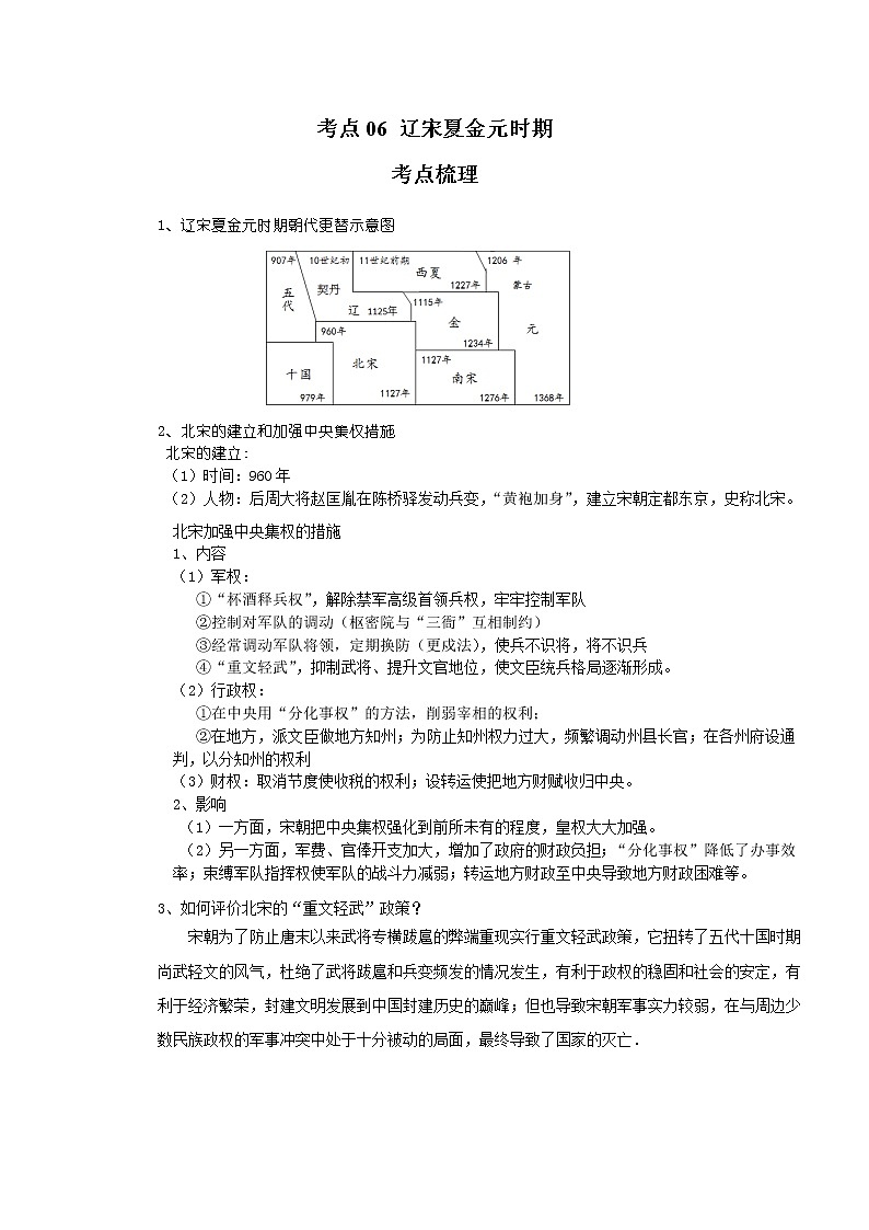 考点06 辽宋夏金元时期（解析版）-2022年历史中考一轮过关讲练（部编版）01