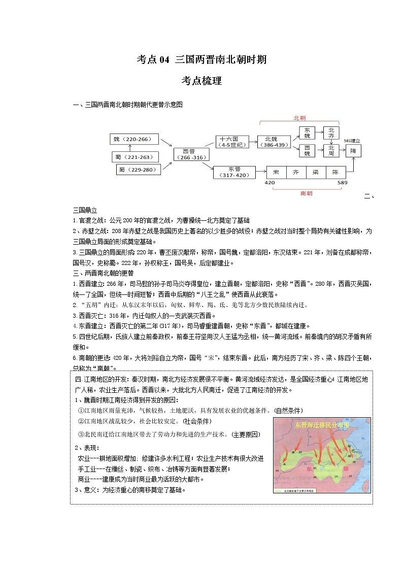 考点04 三国两晋南北朝时期（解析版）-2022年历史中考一轮过关讲练（部编版）01