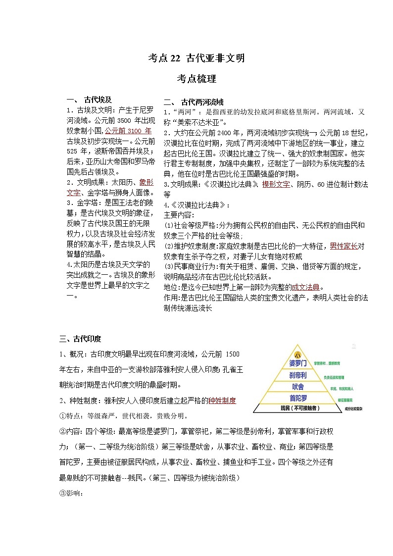 考点22 古代亚非文明（解析版）-2022年历史中考一轮过关讲练（部编版）学案第1页