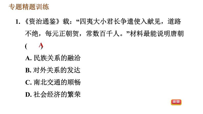 人教版七年级下册历史 期末复习提升之专题训练 3.专题三　唐、宋、元、清的民族关系 习题课件06