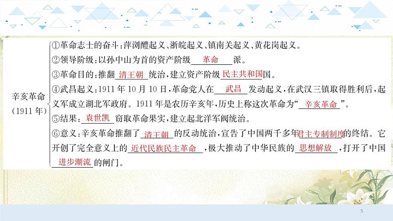 8中国近代史三、资产阶级民族革命与中华民国的建立 中考历史总复习课件05