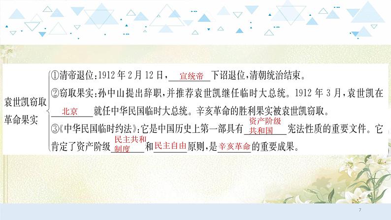 8中国近代史三、资产阶级民族革命与中华民国的建立 中考历史总复习课件07