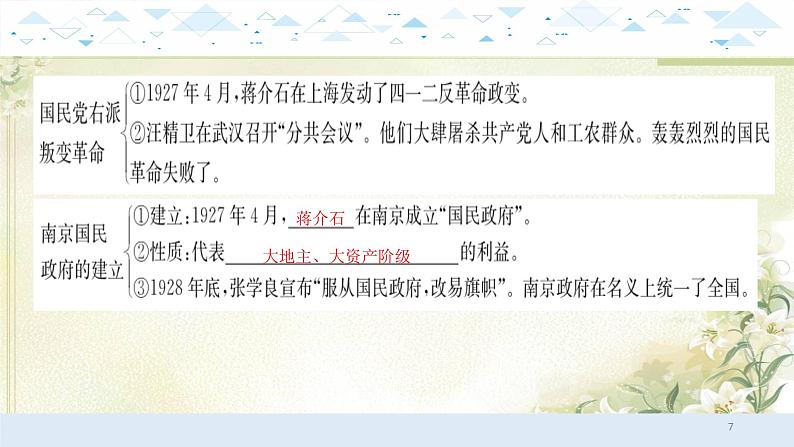 10中国近代史五、从国共合作到国共对立 中考历史总复习课件07