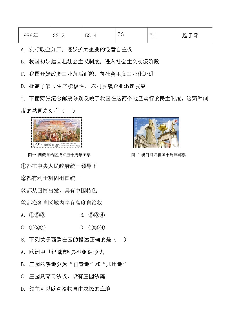 2021年陕西省师大附中中考五模历史试卷【含答案】03