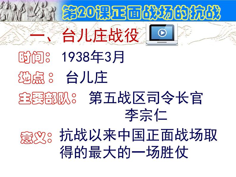 部编版初中历史八年级上册 第20课正面战场的抗战（共27张ppt）（5份打包4视频）04