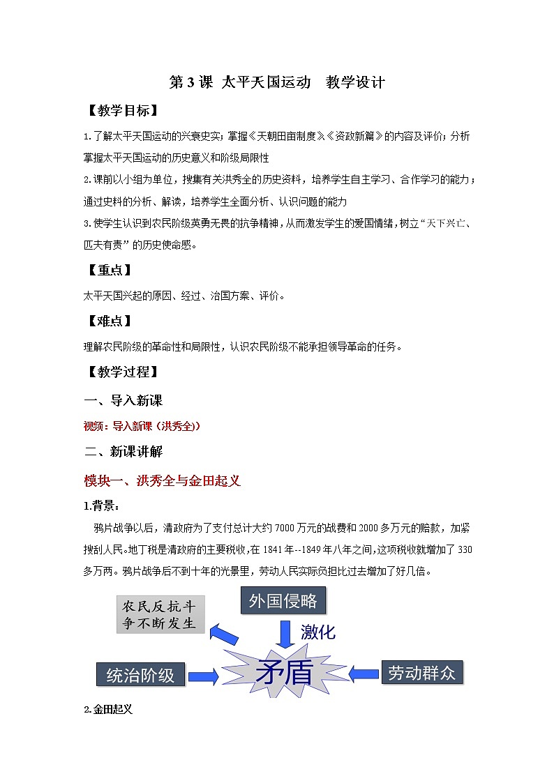 部编版历史八年级上册 第3课 太平天国运动 教学课件+教案+视频素材01
