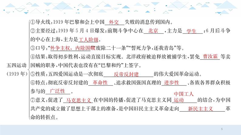 中考历史总复习9（中近）四、新民主主义革命的开始课件第5页