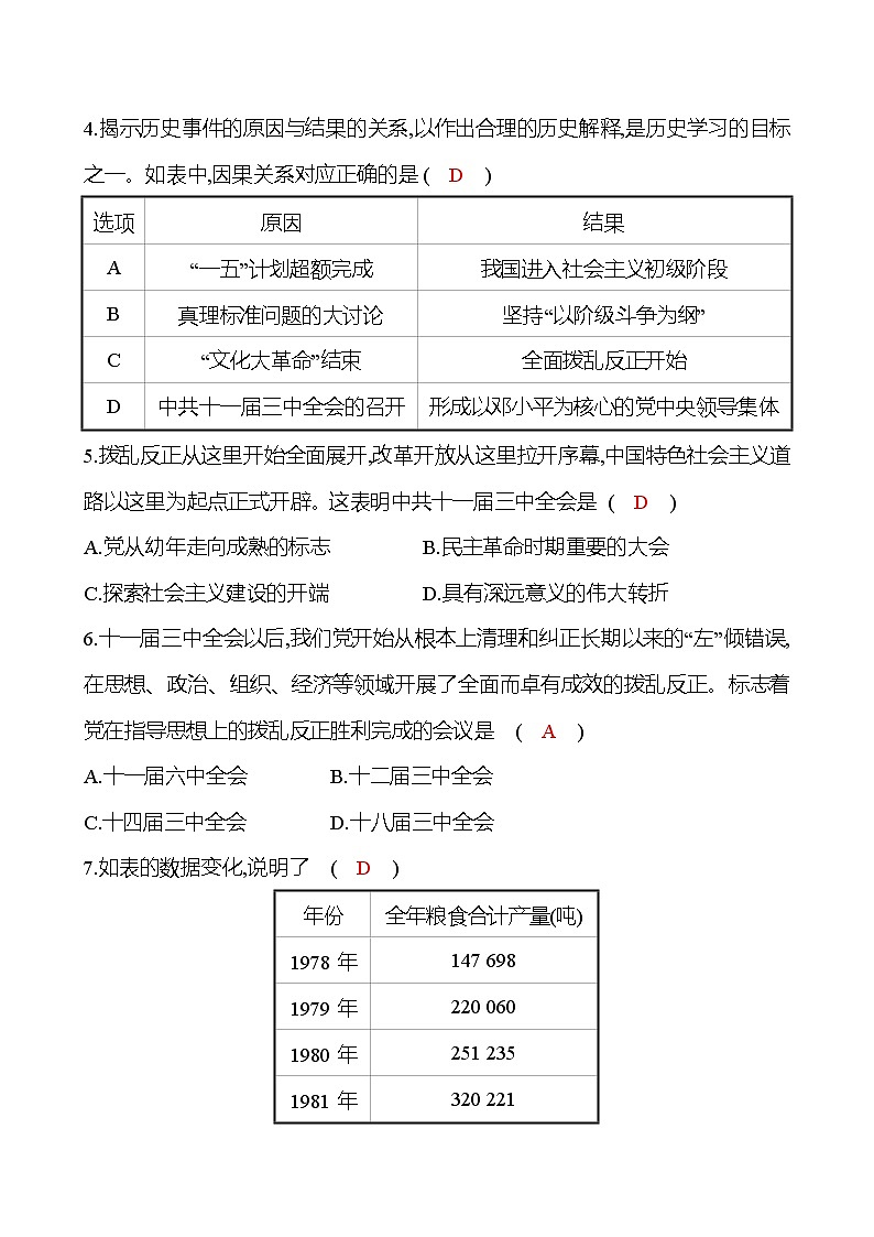 单元达标（二）（第三单元 中国特色社会主义道路）试卷 （教师版）第2页