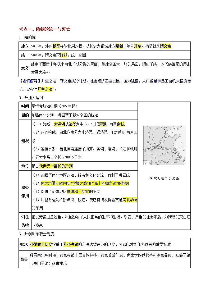 备战2022年中考历史考点一遍过   考点03 隋唐时期和辽宋夏金元时期：繁荣与开放的时代、民族关系发展和社会变化第2页
