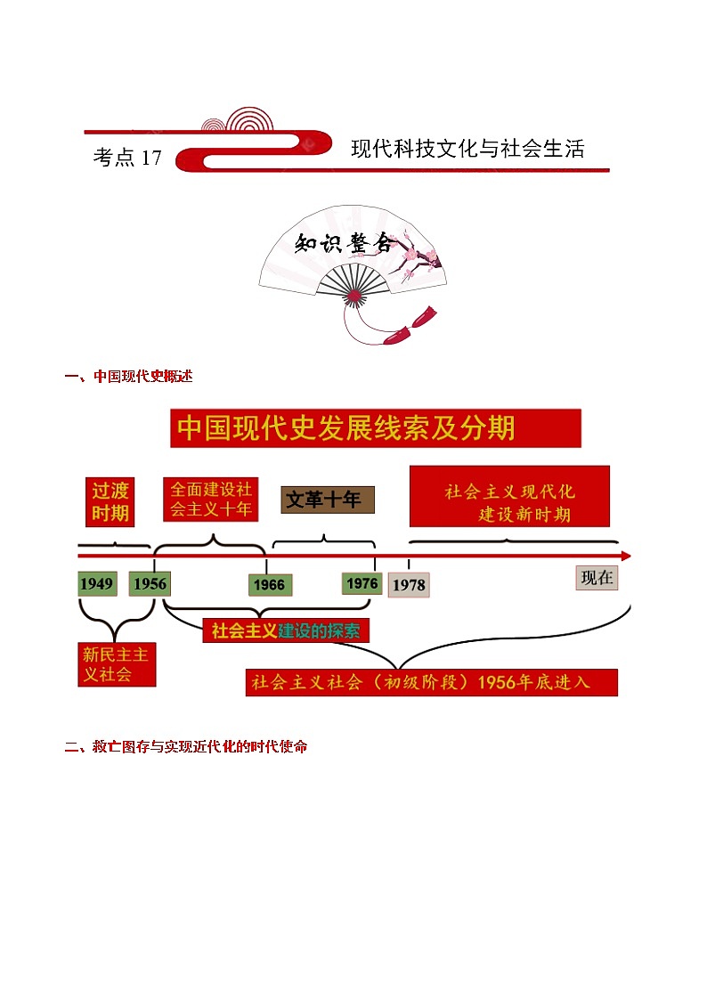 备战2022年中考历史考点一遍过   考点17 现代科技文化与社会生活第1页