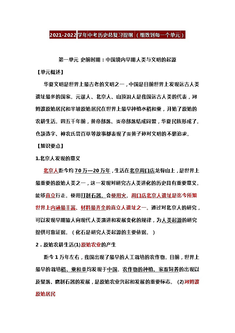 中考历史总复习提纲 第1页