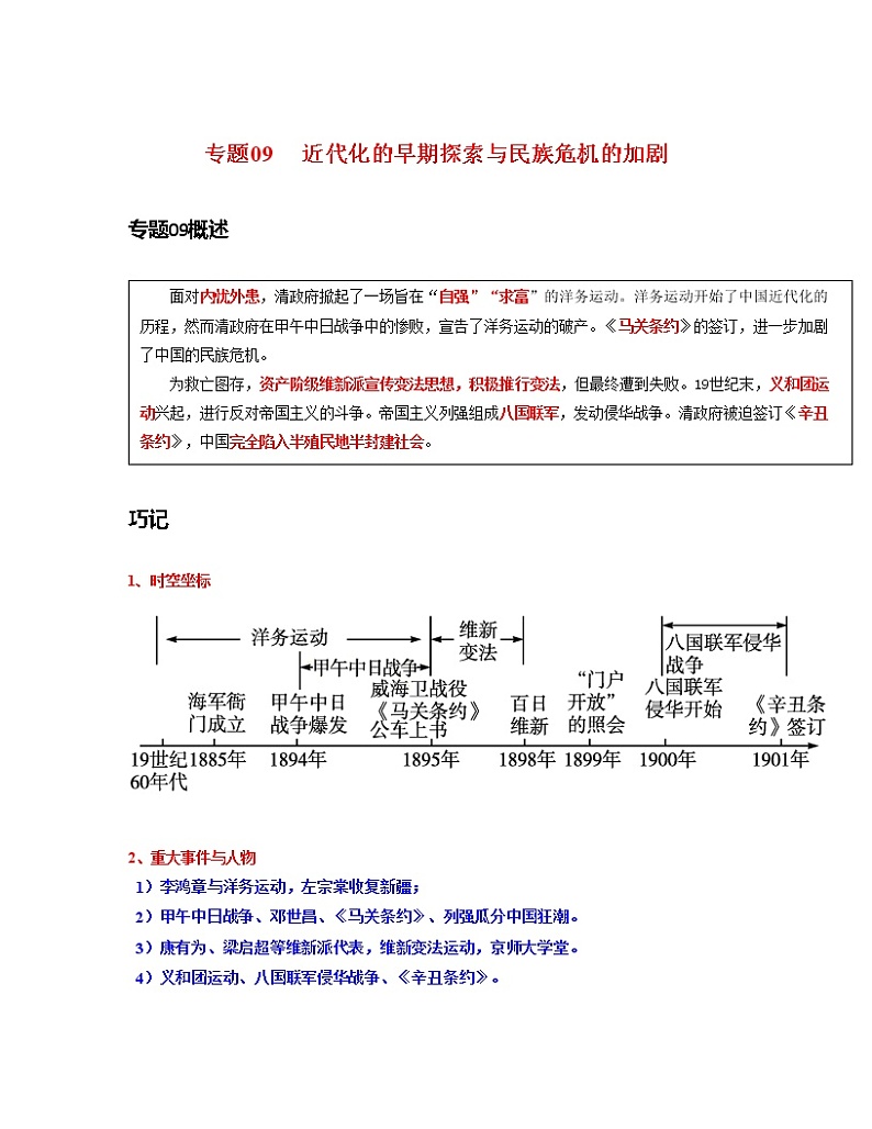 专题09  近代化的早期探索与民族危机的加剧-中考历史一轮复习 知识点精讲+练习01