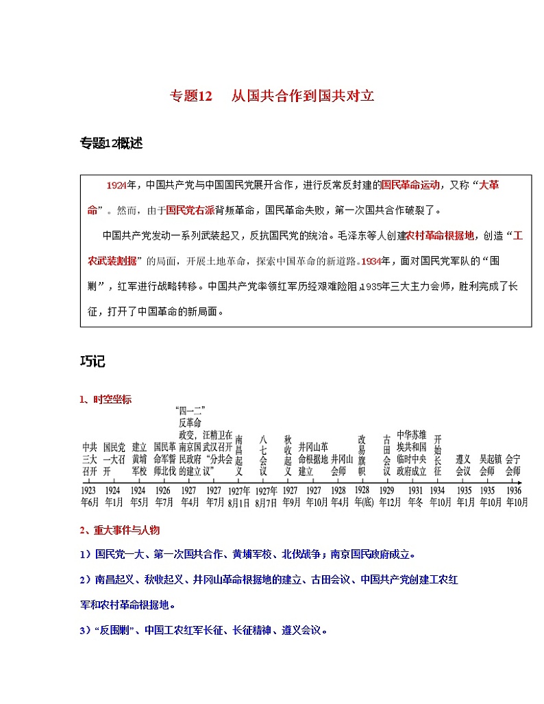专题12   从国共合作到国共对立（原卷版）第1页