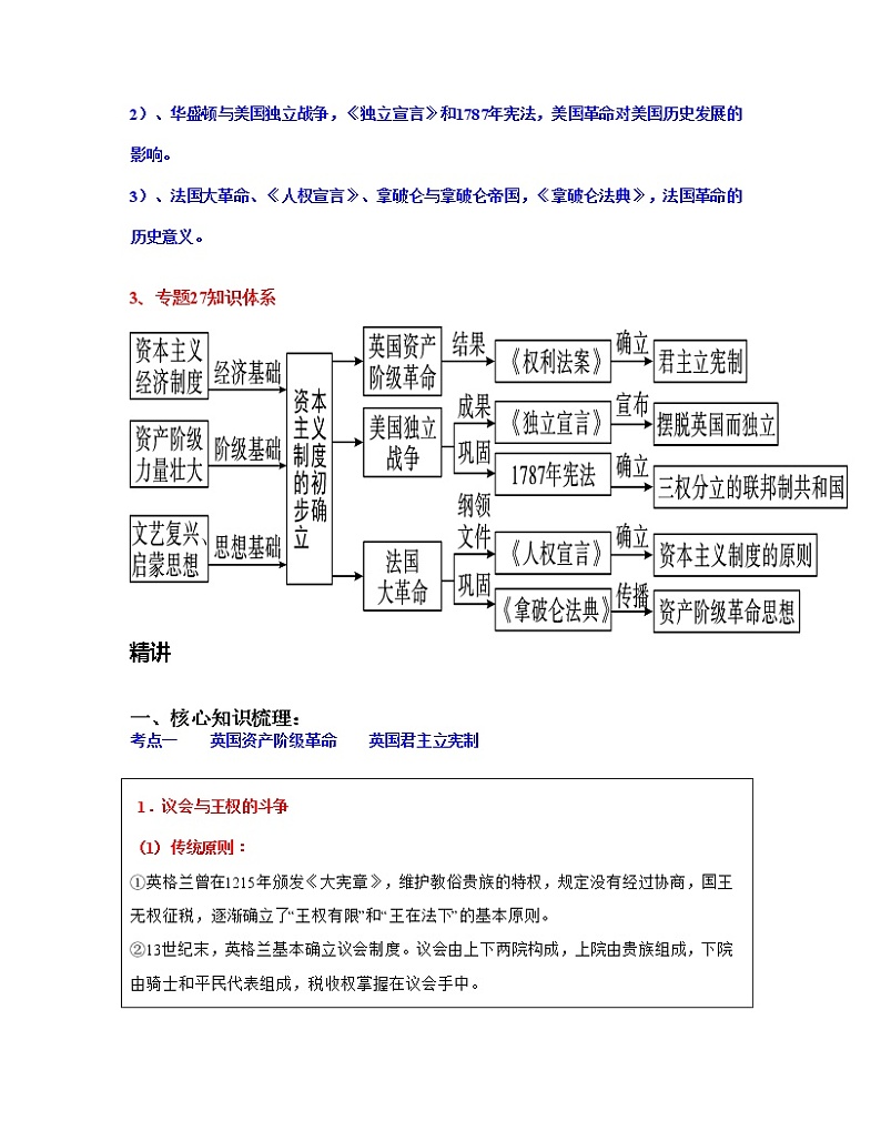 专题27  资本主义制度的初步确立-中考历史一轮复习 知识点精讲+练习02