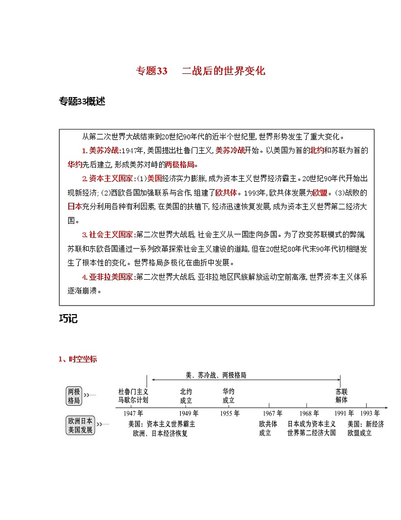 专题33  二战后的世界变化-中考历史一轮复习 知识点精讲+练习01
