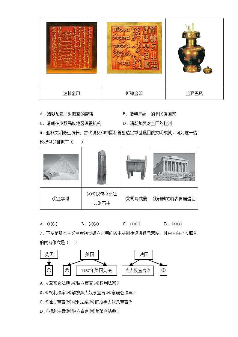 2022年山西省晋中市中考一模历史试题（word版含答案）02