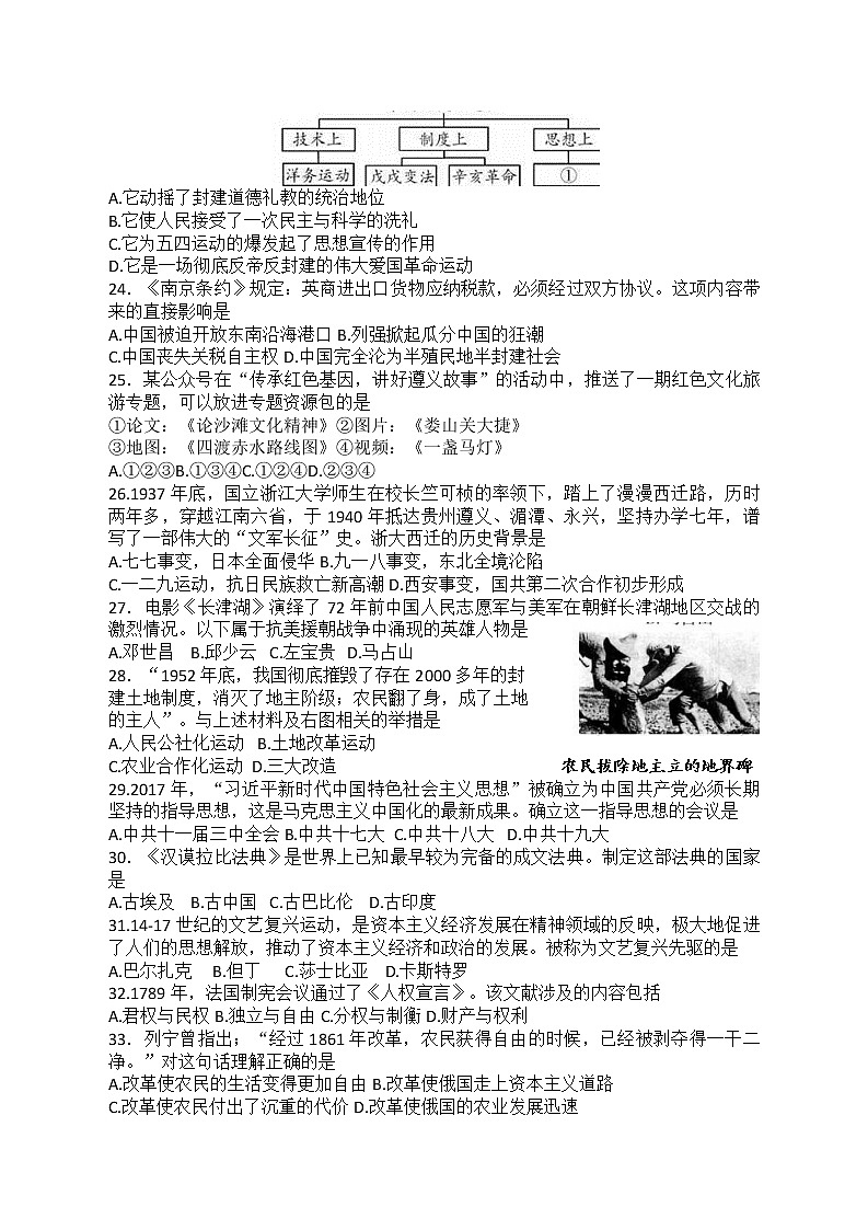 2022年贵州省遵义市红花岗区中考一模文综历史试题（word版含答案）02