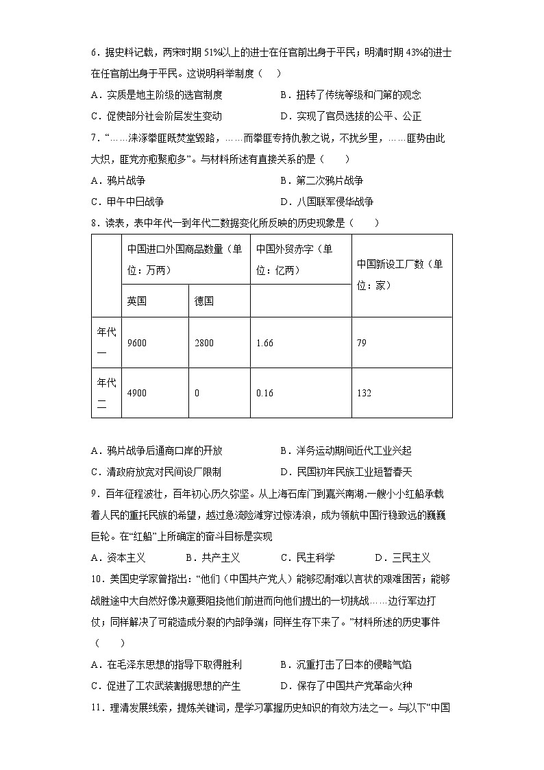 2022年江西省吉安市吉安县天河中学中考一模历史试题(word版含答案)第2页