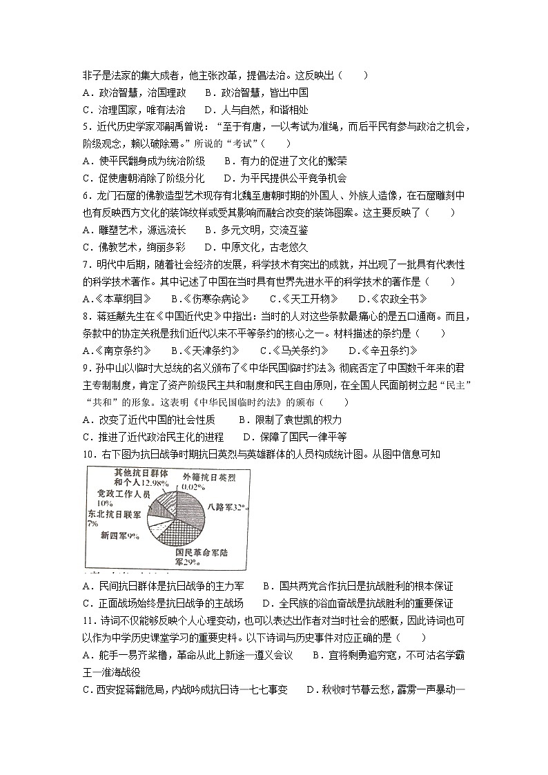 2022年河南省周口市西华县中考一模历史试题02